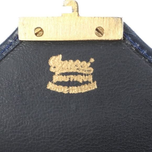 Old Gucci Leather Second Bag Clutch Pouch Commuter Business Navy Gold Hardware - Picture 10 of 11
